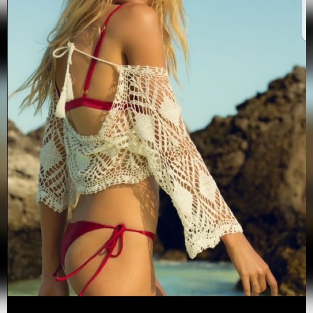 NWT L*Space Cody Crochet Summer Beach Swim Crop Top Coverup - Picture 2 of 12